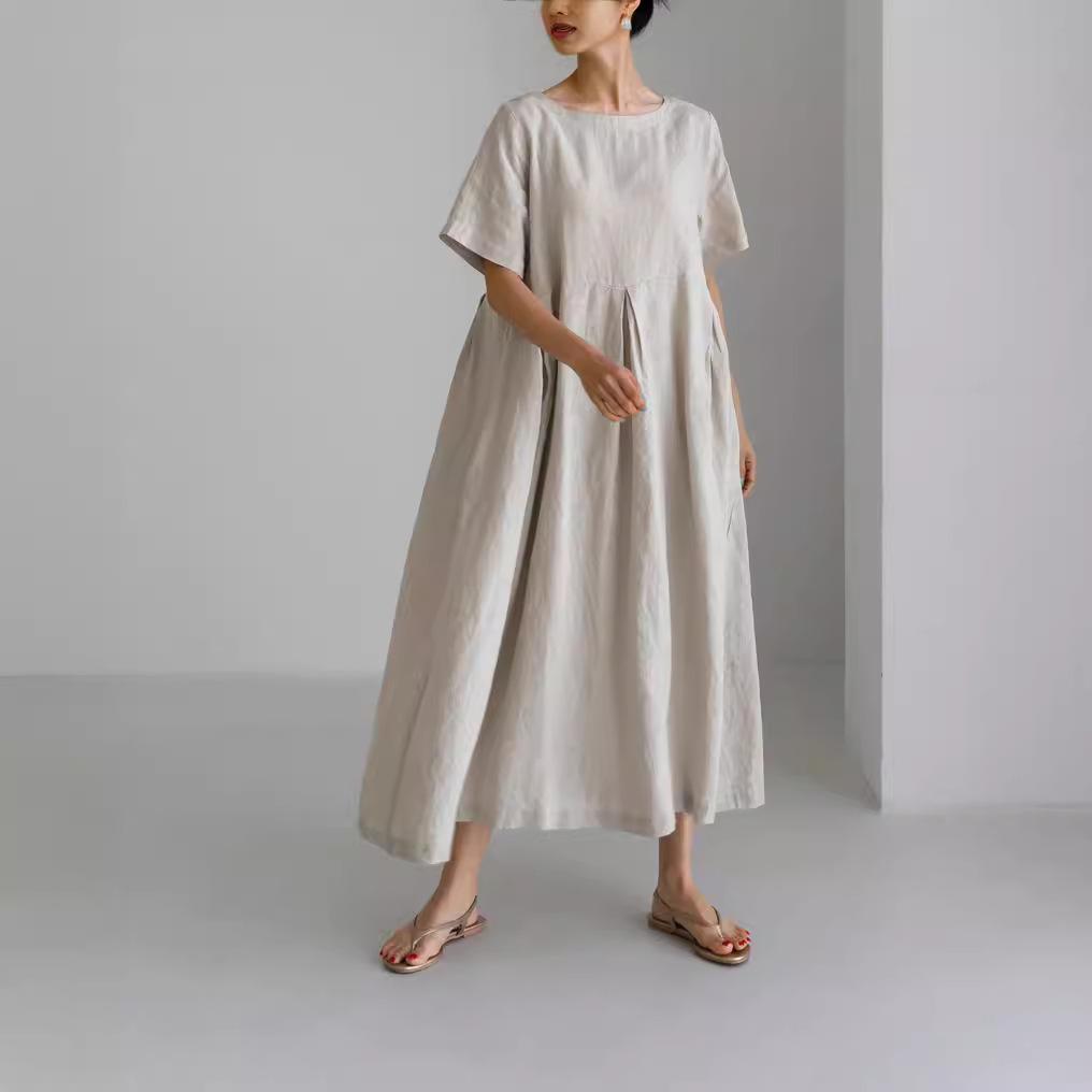 Abito Pullover Lungo in Cotone e Lino Taglie Forti Stile Mori Estate 2025 – Ispirazione College