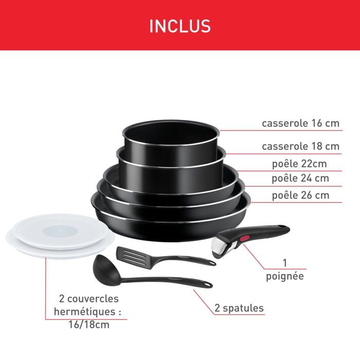 Batterie de cuisine - tefal - ingenio - 10 pièces - poignée amovible - antiadhésif titane