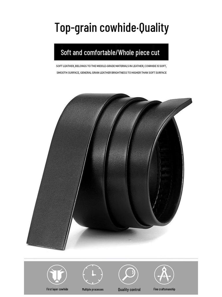 Men's 3.5" Wide Retro Cowhide Leather Belt, Automatic Buckle, Buckle-Free Option