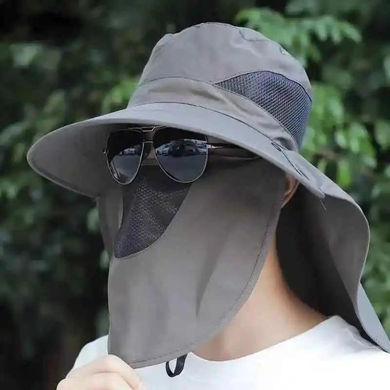 Mens Outdoor Wide Brim Fishing Hat,UPF 50+ Sun Protection Cap with Face Neck Flap for Hiking & Garden