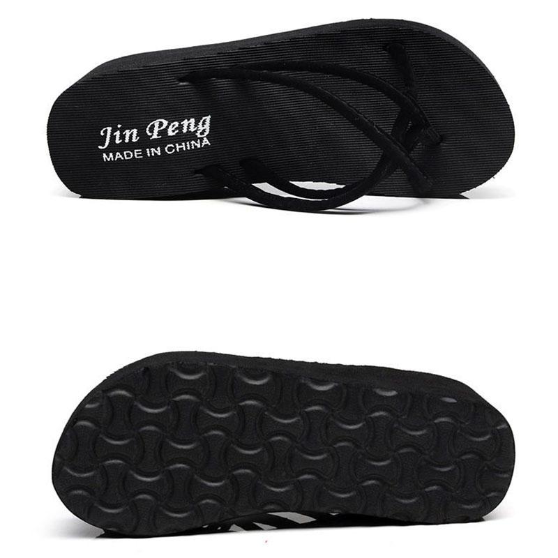 High Heeled Thick Sole Slippers Women's Flip-flops Summer Beach Anti Slip Fashion Outwear Sandals Simple and Casual Style