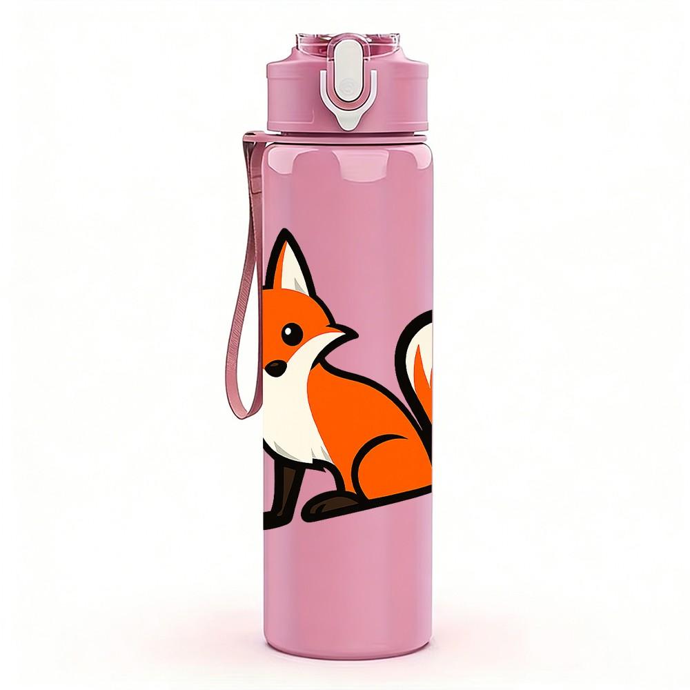 1PC Smart Fox Cartoon Drawing 750ml Color Plastic Sports Water Bottle Leakproof Flip Straw Lid Suitable for Sports Office Home Use