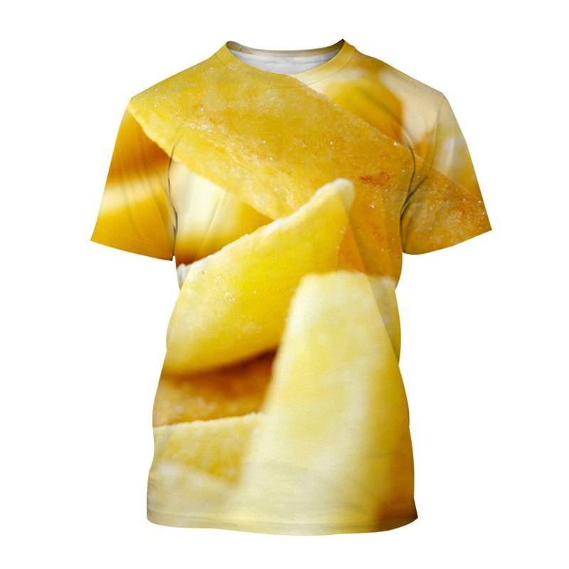 French Fries Pattern T Shirt For Men Potato Food 3D Printed Tees Summer Casual Loose O-Neck