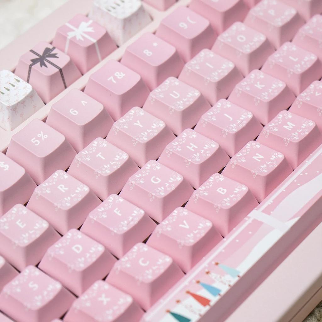 Christmas Gift Keycap 152Keyspbt Sublimation Cherry Pbt L-Shaped Enter Key 2.25/2.75U/7U Space Bar Pink Full Set Of Keycaps