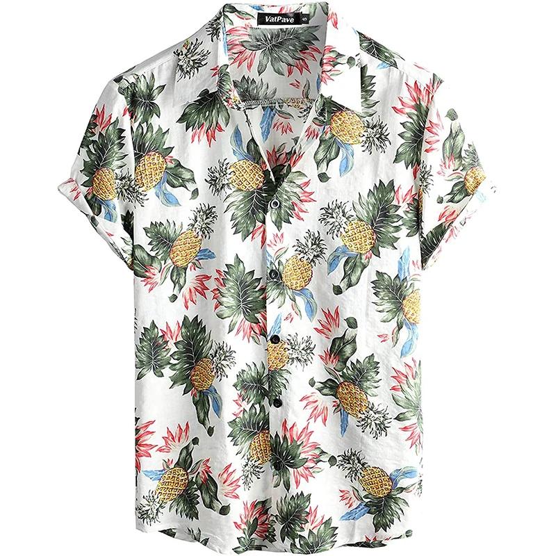 Herren Casual Hawaiian Blumenhemden 3D Vollprint Kurzarm Button-Down Tropische Strandhemden für Männer Camisa Manga Masculina