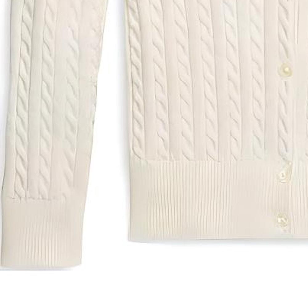 Polo Ralph Lauren Solid Color Round Neck Cable Knit Cardigan Kids Cardigans White 313962548-002