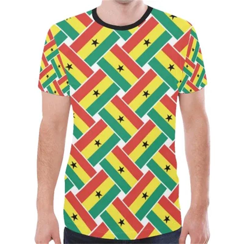 Camisetas Gráficas com a Bandeira de Gana Moda Estampa do Emblema Nacional Ganês Camiseta para Homens Uso Diário Dashiki Academia Roupa Esportiva Tops Roupas