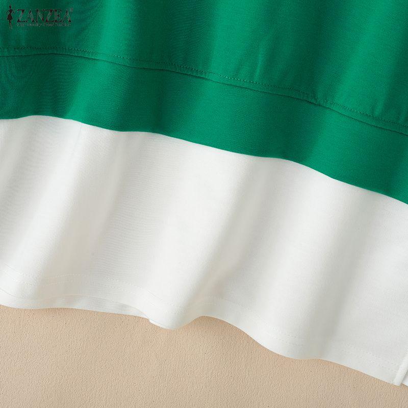 ZANZEA Women Casual Round Neck Long Sleeve Splice Pullover Blouse Autumn