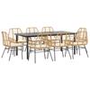 9 piece outdoor dining set with cushions brown poly rattan glass table