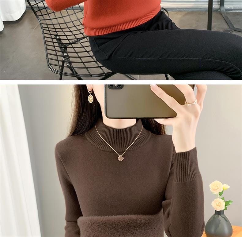 Women's Velvet High-Neck Sweater - Thickened Warm Knit Base Layer for Autumn/Winter 2025