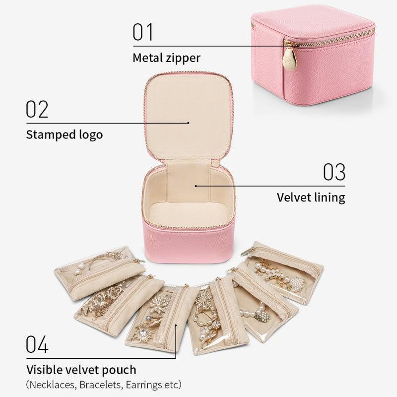 Leather Jewelry Organizer Box with Separate Bag Necklace Earring Storage Box Modern Creative Portable Travel Women's Jewelry Ornaments Packaging Case