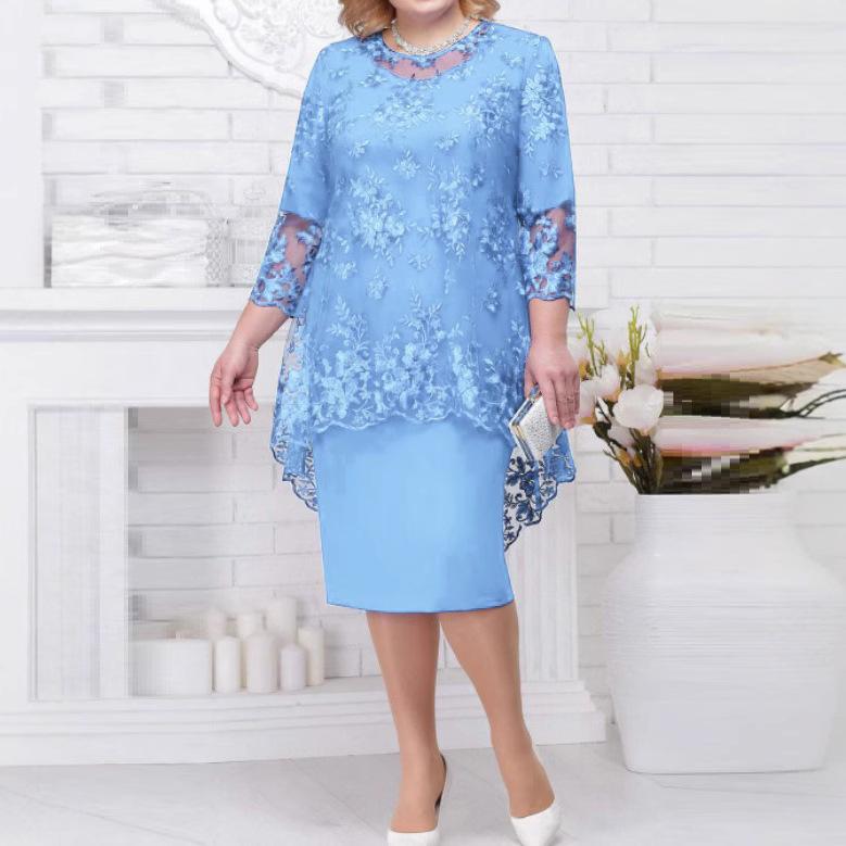 

Женское платье большого размера, кружевное вышитое вечернее платье, комплект из двух частей S небесно-голубой