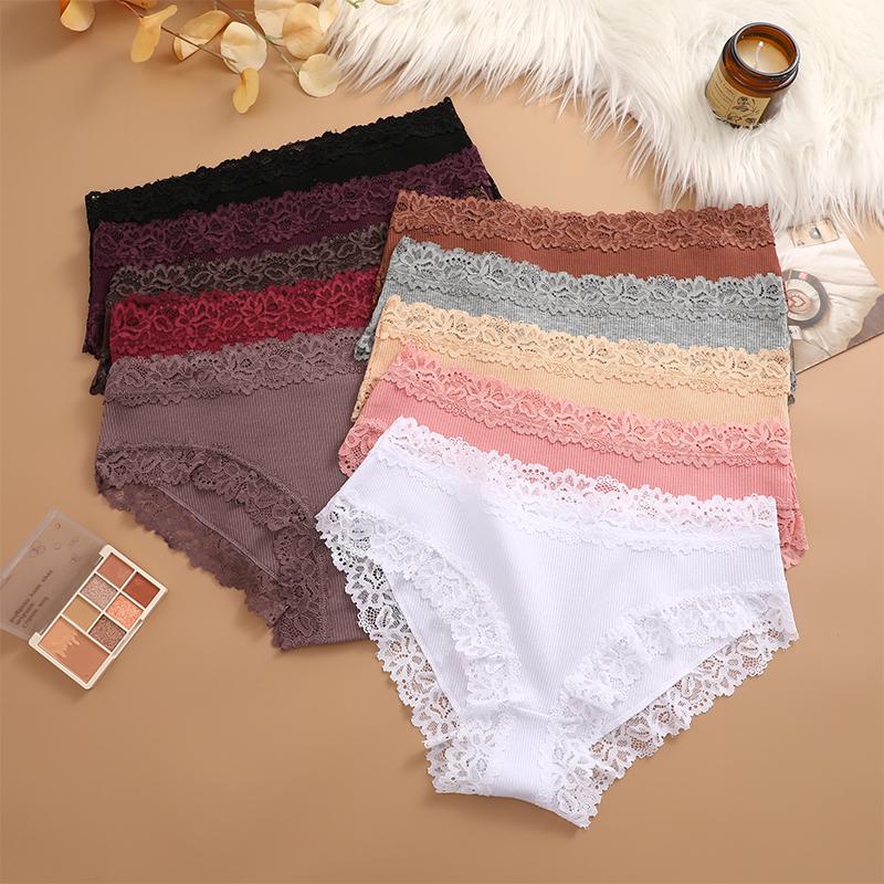 2 Teile/satz Baumwolle Unterwäsche Für Frauen Sexy Spitze Gerippt Floral Thongs Weibliche Atmungsaktive Feste T-back Bikini S-XL Sexy spitze Höschen