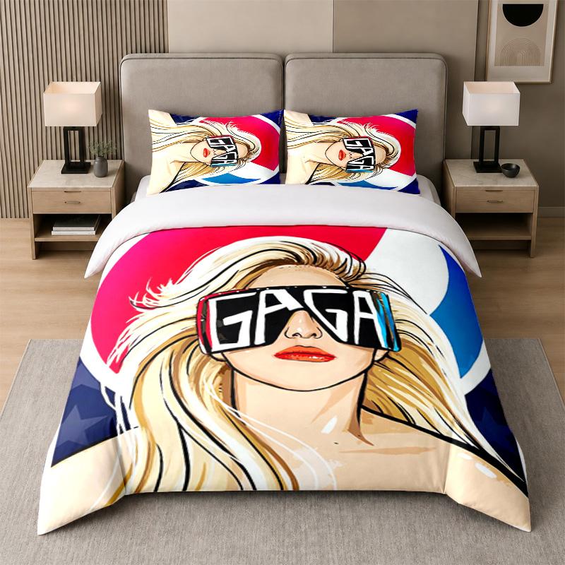 3Pcs Bed Set,Lady Gaga 1 Duvet Cover and 2 Pillowcases, Printed Bedding Decor For Guest Room