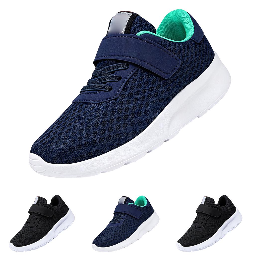 Children Athletic Sneakers Lightweight Breathable Mesh Upper Slip Resistant Soft Sole Hook and Loop Closure Kids Running Shoes for Everyday Wear