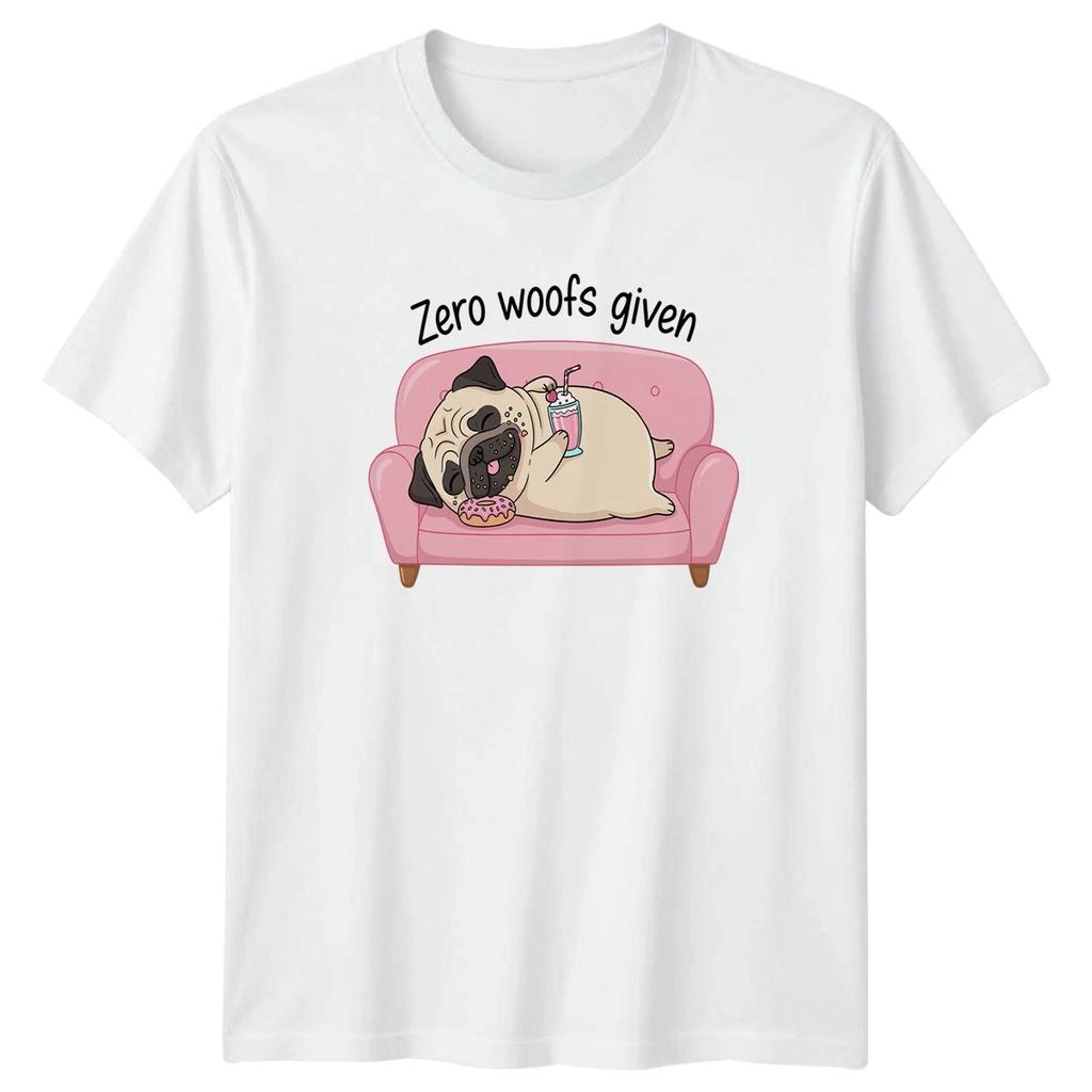 Zero Woofs Given Pug Dogs Animals Mens T-Shirt Womens Tee Graphic Top
