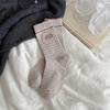 Striped Embroidered Letter Boneless Textured Cotton Mid-calf Socks for Casual Sports Women