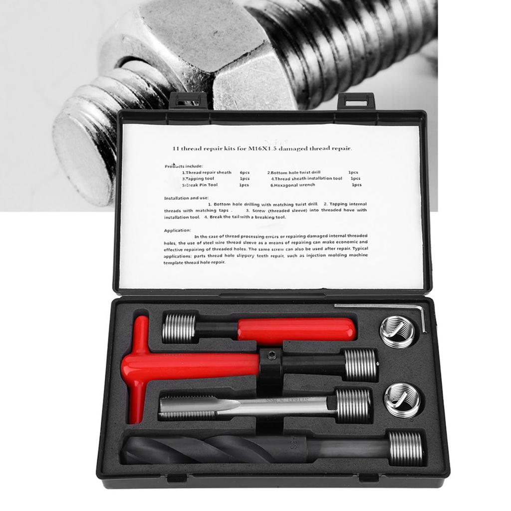 Thread Repair Kit Stainless Steel Twisted Drill Wrench Tap Insertion tool M16x1.5 Threaded Insert Wrench Thread Repair Kit