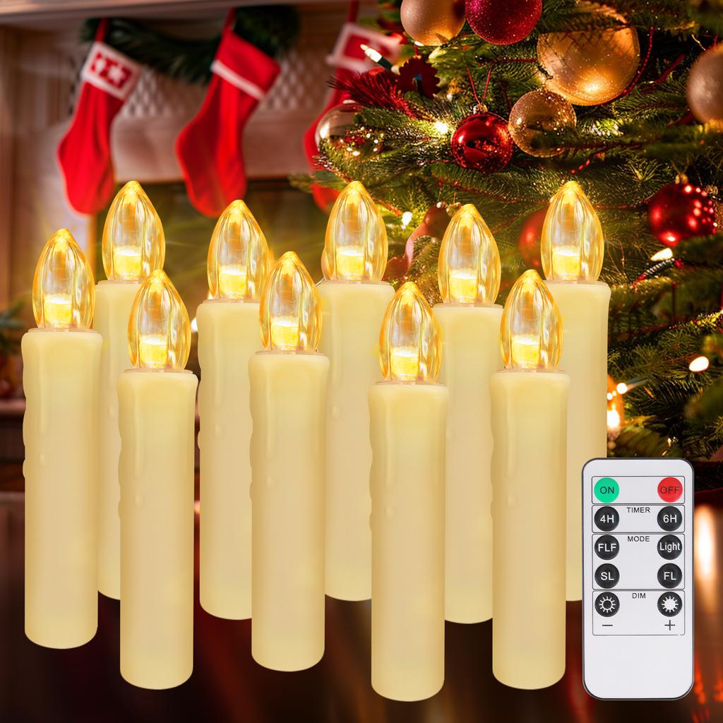 10/20/30Pc LED Flameless Flickering 12CM Taper Clip-On Candles Drip Timer Remote Control Cordless Christmas Tree Holiday Decor