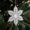 Elk Snowflake Pendant White Gold Christmas Hanging Ornament  Home Decoration