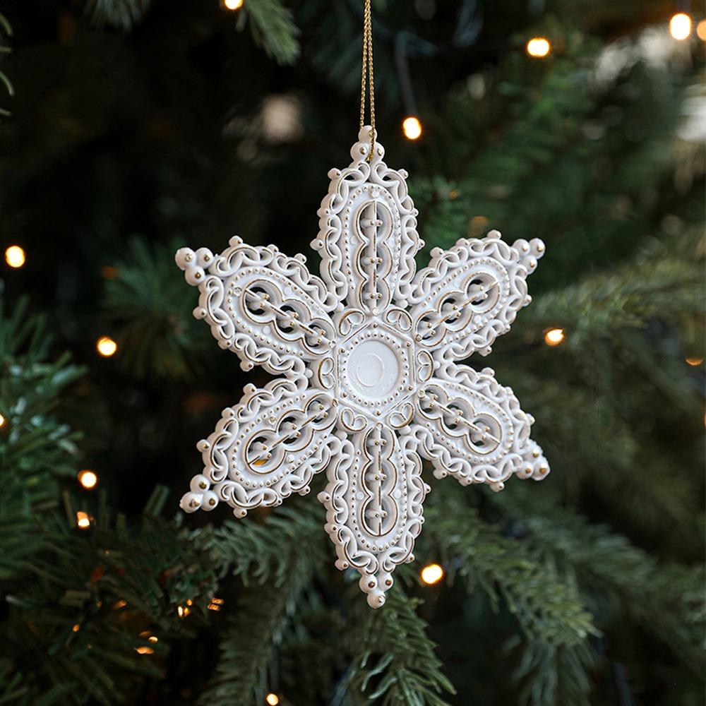 Elk Snowflake Pendant White Gold Christmas Hanging Ornament  Home Decoration
