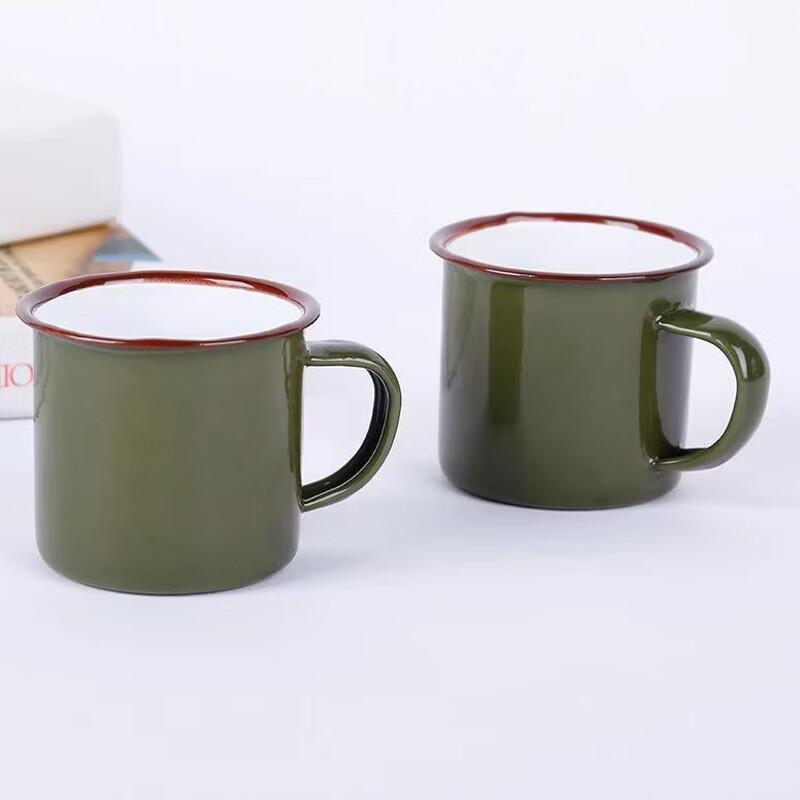 OLOEY Militärgrüne Emaille-Tasse mit Deckel (2er-Pack)