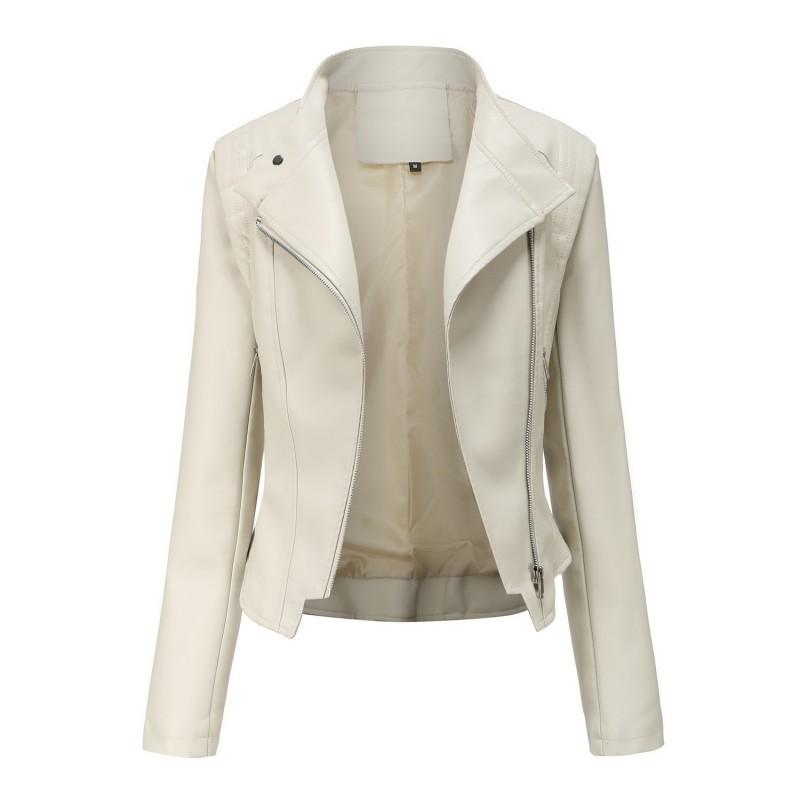 Dames Kunstleer Slim Fit Korte Jas Met Reverskraag Lange Mouwen Casual Bovenkleding