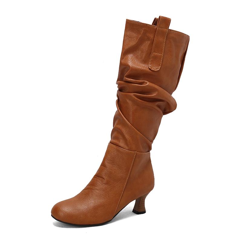 Модні Сексуальні Жіночі Плісовані Ботфорти Високі до Коліна Гострий Носок Підбори-Шпильки Застібка-Блискавка Жіночі Високі Чоботи Жіноче Взуття 34-50 Осінь Зима