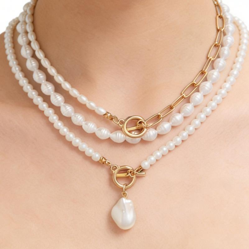 Temperament Baroque special-shaped pearl necklace creative irregular chain collarbone necklace set