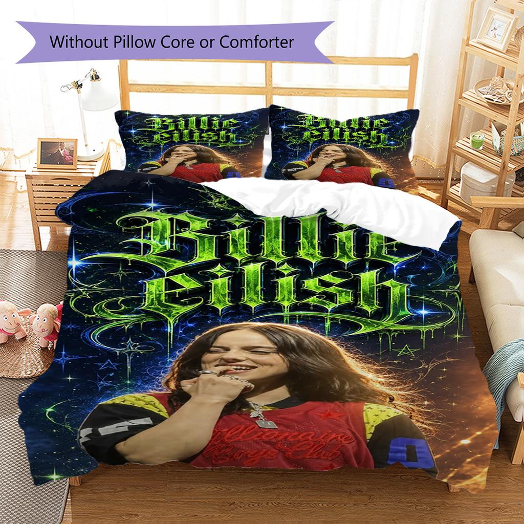 Billie Eilish Pattern Bedding,Quilt Set Quilt Cover Pillowcase Home Birthday Gift (1 * Duvet Cover + 2 * Pillowcase, Without Core)