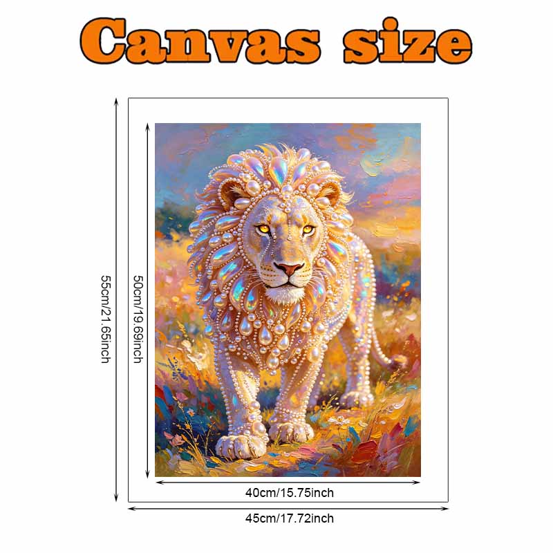 Pearl painting kit, 5D pearl shaped diamond majestic lion painting kit suitable for home living room, bedroom, study room and wall art gifts