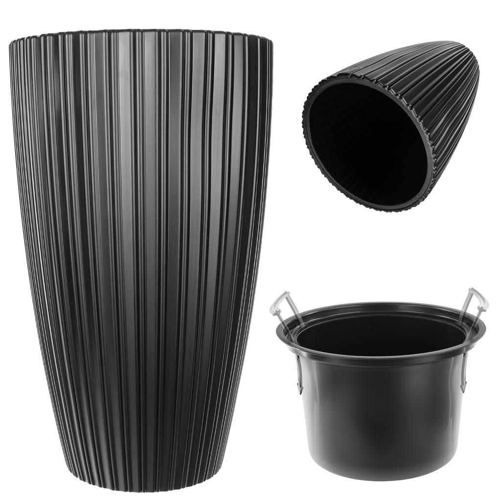 KADAX Blumentopf Pflanztopf Für Blumen 30cm Übertopf Mit Einsatz Blumenständer Kunststoff Schwarz