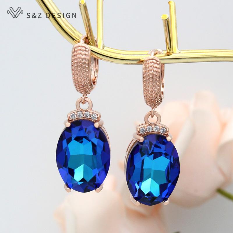 Fashion Large Oval Crystal Drop Earrings For Women Wedding Elegant Rose Gold Color Cubic Zirconia Eardrop Jewelry
