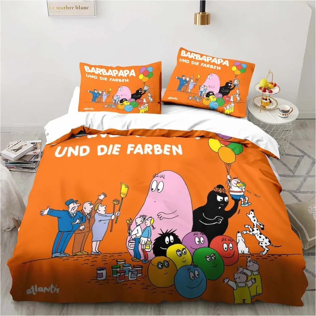 Cute Cartoon Les Barbapapa Bedding Set Soft Duvet Cover for Adult Kids Single Double King Size Bed