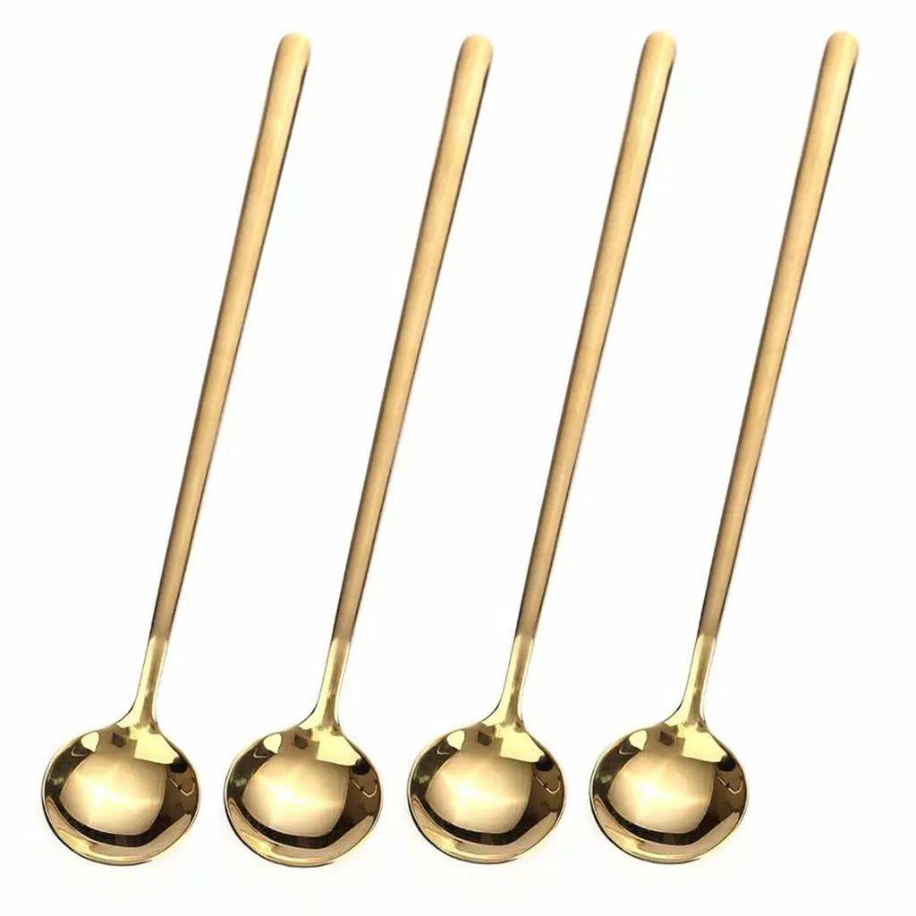 4 pcs Coffee Spoons, Espresso Stirring Stainless Steel Gold Teaspoons Coffee Tea Milk Ice Ware Spoon