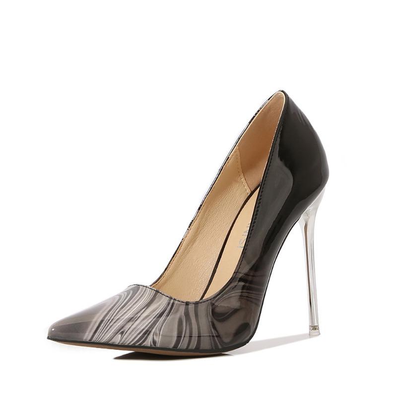 

Телесные туфли-стилеты на высоком каблуке, новый темперамент, летне-весенне-осенний дизайн, патентная кожа, одинарные туфли женские 46 чёрный