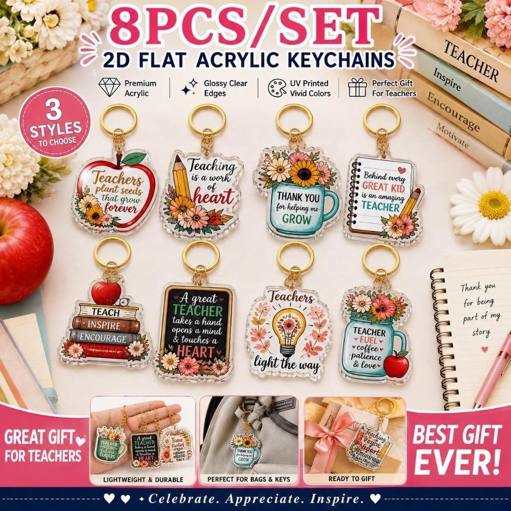 8pcs Inspirational Mini Key Chains Teacher Appreciation Bag Charm Key Ring Souvenir