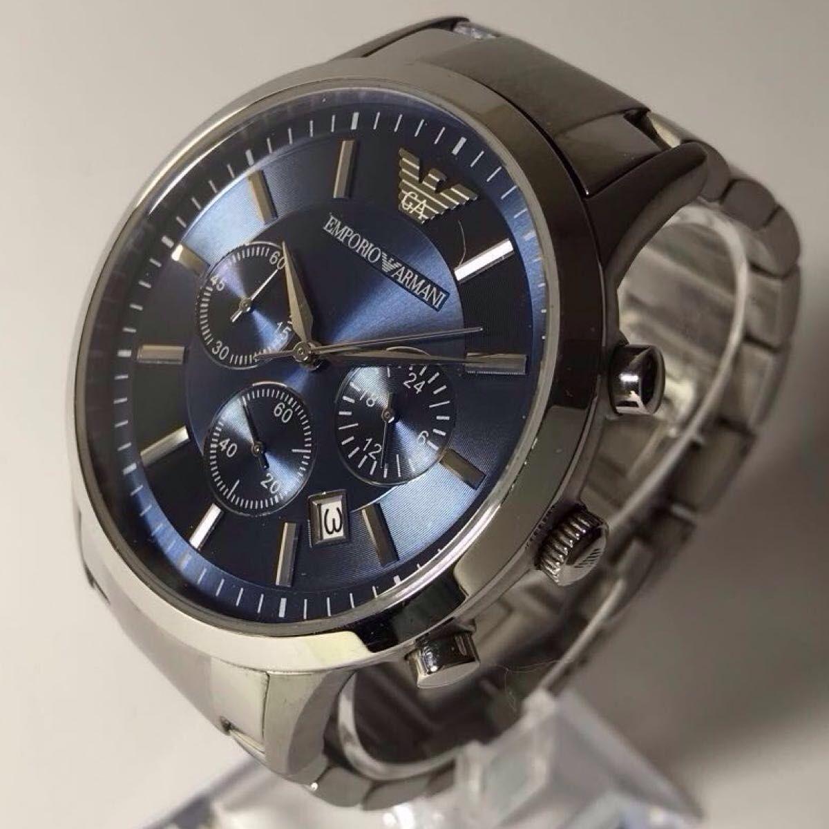 Used [Good Condition] EMPORIO ARMANI Chronograph Men s Watch Blue AR-2448 with case and spare piece