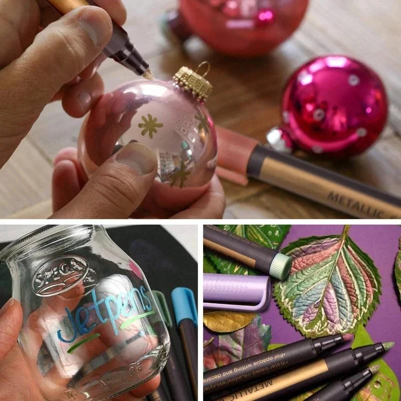 10Pcs Metal Marking Pens, Medium Point Metallic Marker Pens for Rock Painting, Black Paper, Card Making, Scrapbook & DIY Crafts