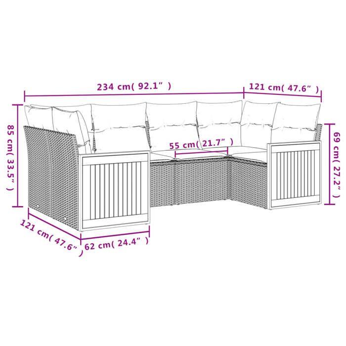 VidaXL Salon de Jardin avec Coussins 6 pcs, Canapés de Terrasse, Ensemble de Meubles de Patio, Mobilier d'Extérieur, Noir 3227939