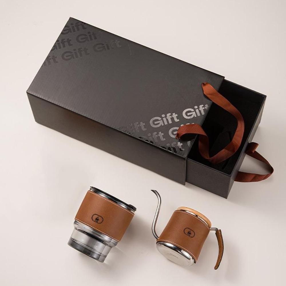 

2Pcs Pour Over Coffee Set Drip Kettle and Glass Cup with Heat Resistant Sleeve for Home/Office Brewing (BPA Free,No FDA) Brown