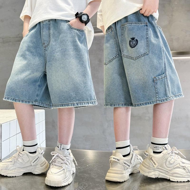 Boys Summer Denim Shorts 2026 - Trendy Mid-Length Capris for Kids 120 cm синий