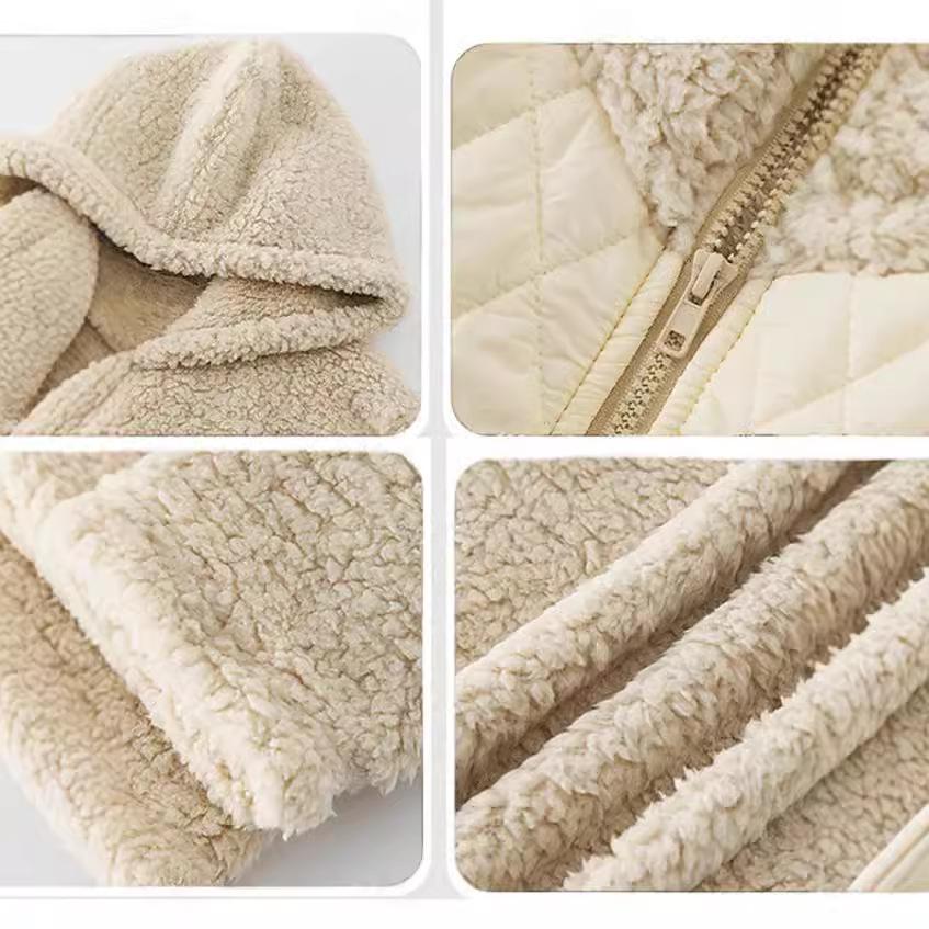 Cardigan de toamnă și iarnă pentru femei, cu glugă, de lungime medie, cu fermoar, largi de pluș