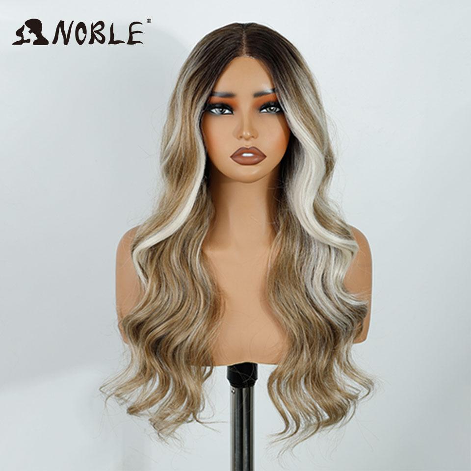 Noble Synthetic Lace Front Wigs For Women Body Wave Pre Plucked Layered Wig 13x3 Frontal Wigs Ombre Brown Blonde Lace Front Wig
