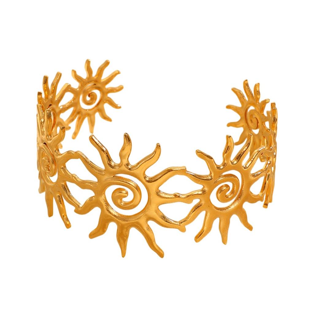Bohemian Sun Cuff Bracelet for Women Open Statement Bangle with Spiral Sun Design