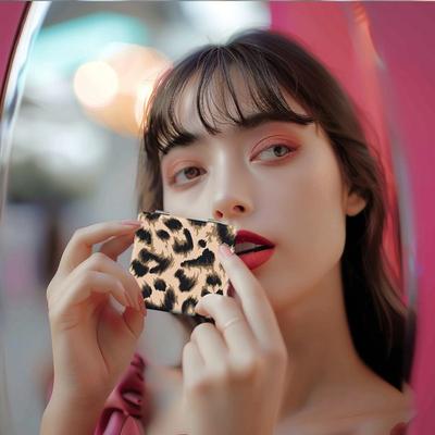 Portable Leopard Print Makeup Mirror Folding Double-Sided Pocket Mirror Retro Mini Cosmetics Mirror