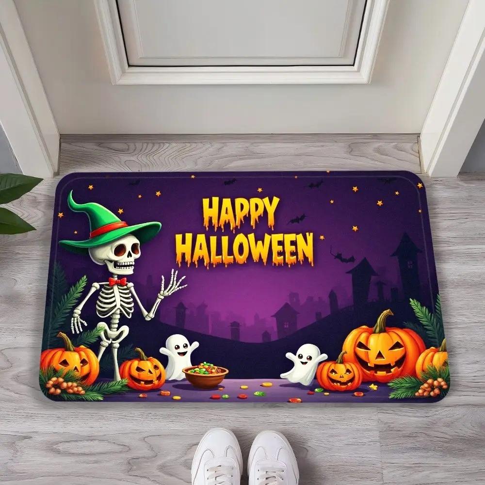 Ghost Castle Halloween Flannel Decorative Carpet, Anti-Slip and Comfortable Home Decoration for The Entrance Foyer
