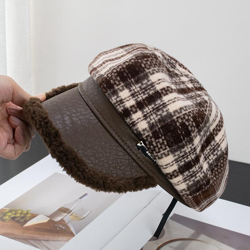 

Зимняя дорожная женская утепленная восьмиугольная шляпа винтажная клетчатая кепка из овечьего флиса для газетчиков осенний женский универсальный шерстяной берет