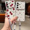 Lemon Cherry Fruit Leather Lanyard Case For Samsung S26 S25 Ultra S24 S23 S22 Plus S21 FE A16 A17 A26 A36 A37 A54 A55 A56 A57 5G Cover