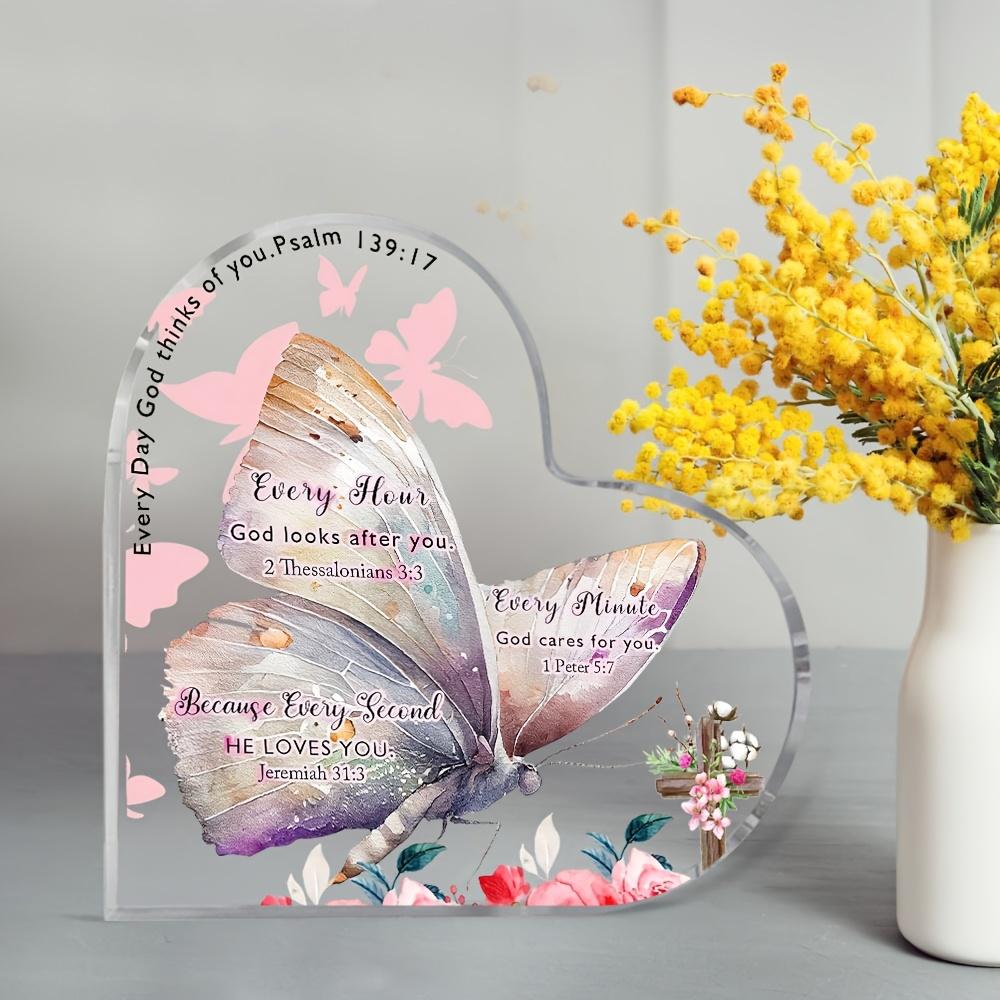 Christian Women'S Gift -Desktop Decoration with Butterfly & Floral Design, Vintage Style Inspirational Bible Verse Prayer Ornament, Religious Frien